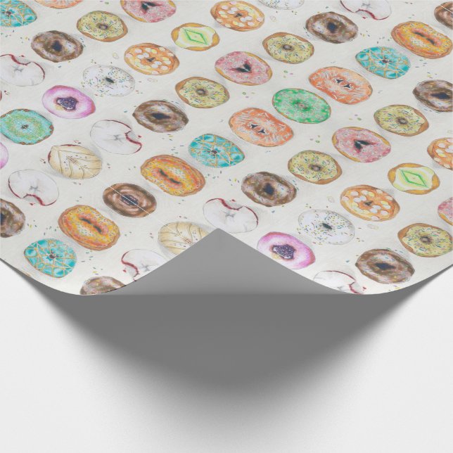 Custom Quirky Donut Illustration Pattern Wrapping Paper (Corner)