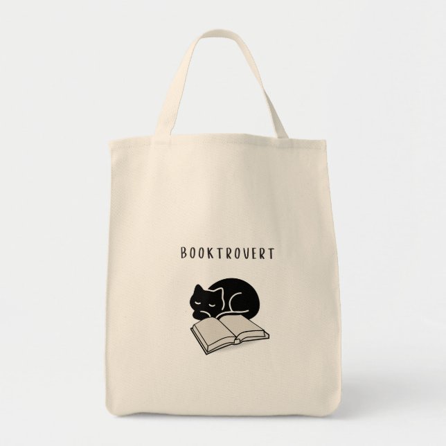Custom Quote Black Cat Booktrovert Minimalist  Tote Bag (Front)