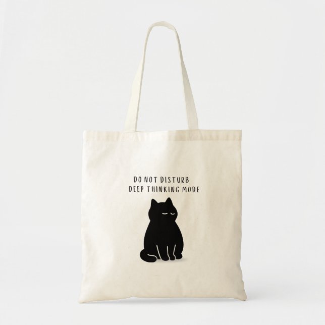 Custom Quote Black Cat Deep Thinking Mode  Tote Bag (Front)