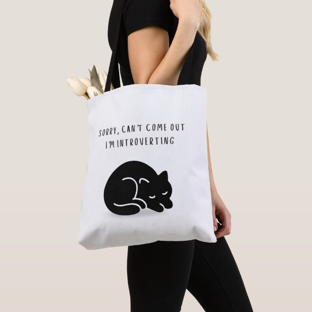 Custom Quote Black Cat I'm Introverting Funny  Tote Bag (Close Up)