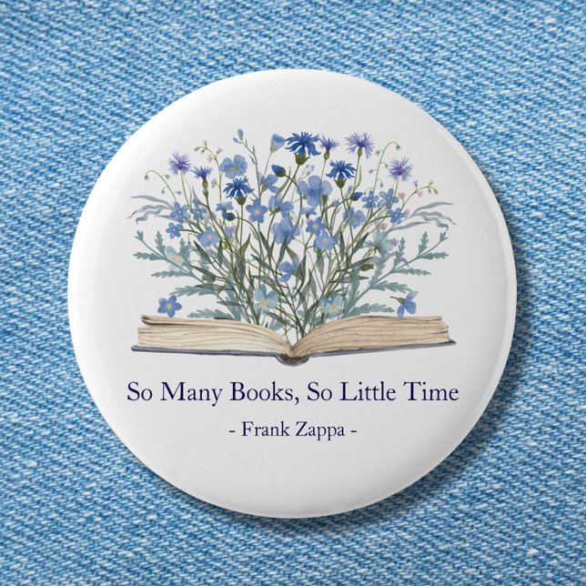 Custom Quote Blue Wildflowers Grow From Book Button (In situ)