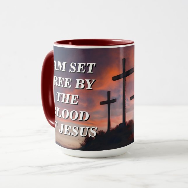 Custom Quote Faith Coffee Mug - Blood of Jesus. (Front Left)