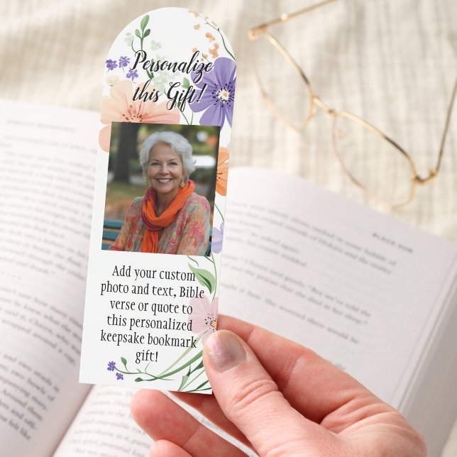 Custom Quote Floral Photo Personalized Keepsake Bookmarks (Hand)