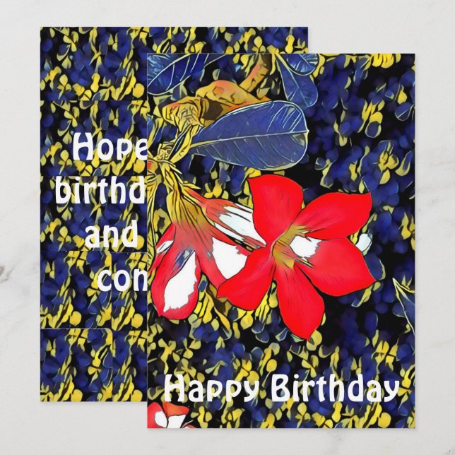 Custom Quote Floral Watercolor Red Adenium B'Day (Front/Back)