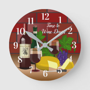 Custom Quote/Name Wine Cheese Table Scene Round Clock
