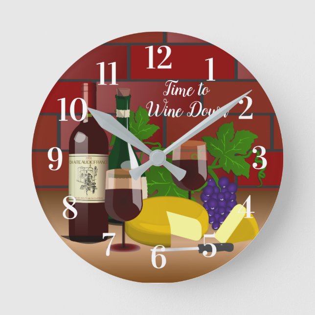 Custom Quote/Name Wine Cheese Table Scene Round Clock (Front)