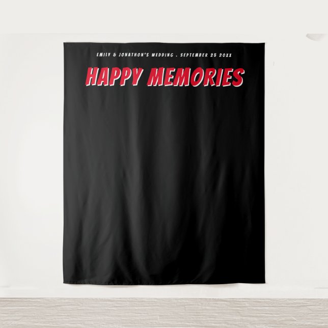 Custom Quote Names Date Red Black Photo Backdrop (Front)