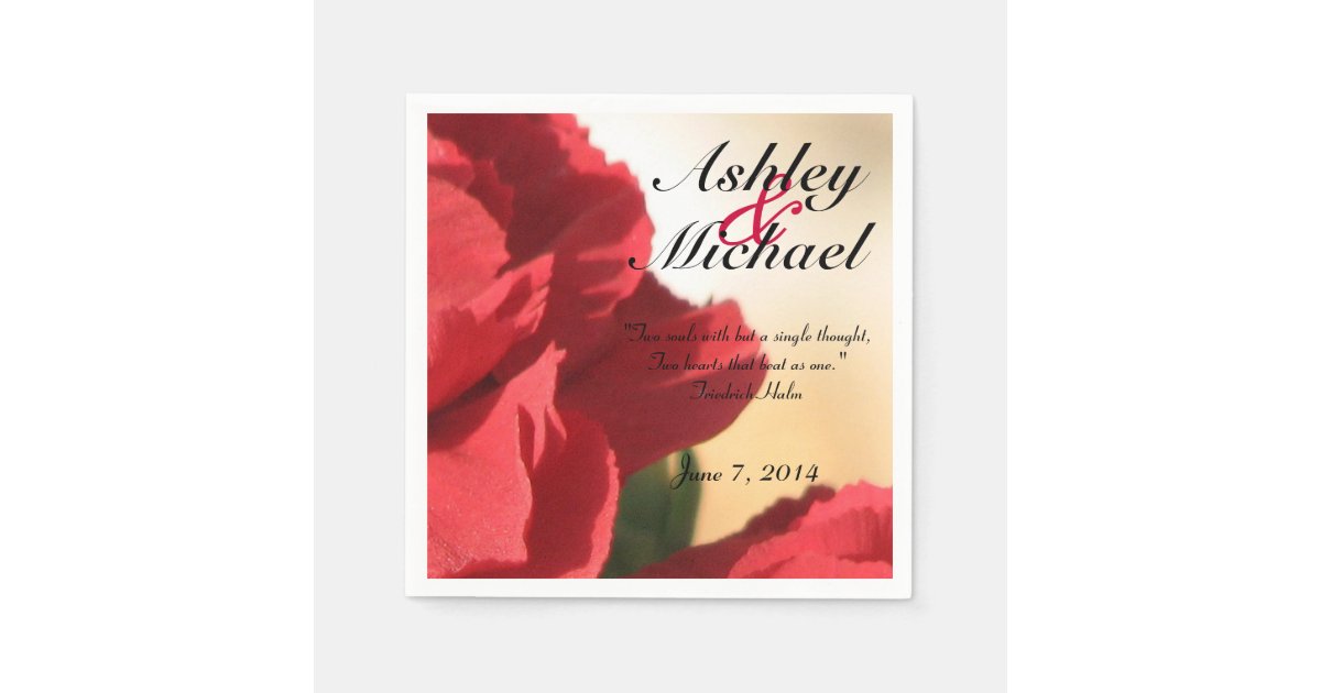 Custom Quote Red Floral Wedding Paper Napkins | Zazzle