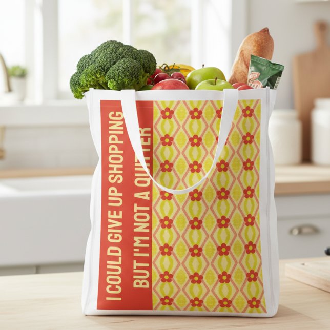 Custom Quote With Diamond & Flower Pattern Grocery Bag (Fun quotes on both sides shopping bag to make your shopping experience a little more interesting.)