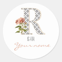 Custom R Name Floral Flower Retro Letter R Vintage