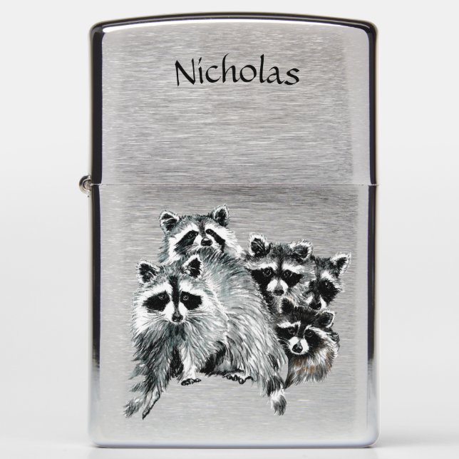 Custom Raccoons Animal Wildlife Art Zippo Lighter (Front)