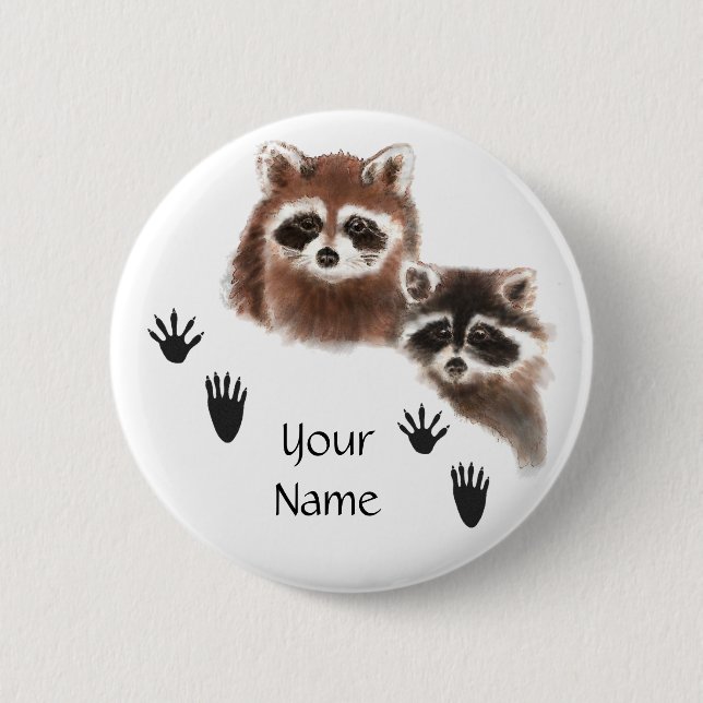 Custom Raccoons with Footprints Pinback Button (Front)