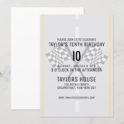 Custom Race Track Checkered Flags Birthday Party Invitation | Zazzle