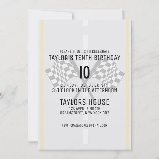 Custom Race Track Checkered Flags Birthday Party Invitation | Zazzle