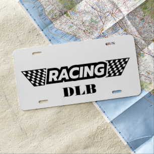 Custom Racing Flag Aluminum License Plate
