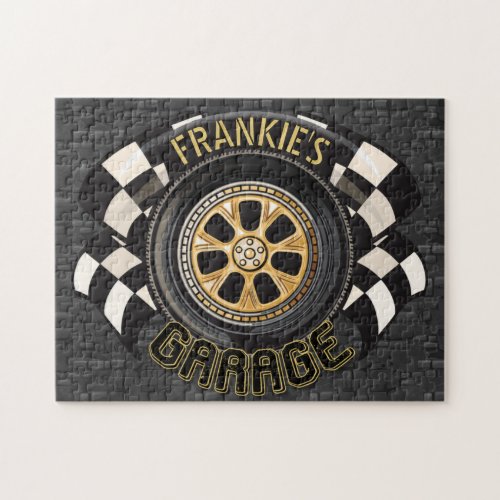 Custom Racing Flag Hot Rod Muscle Car Garage Jigsaw Puzzle