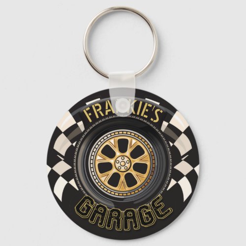 Custom Racing Flag Hot Rod Muscle Car Garage Keychain