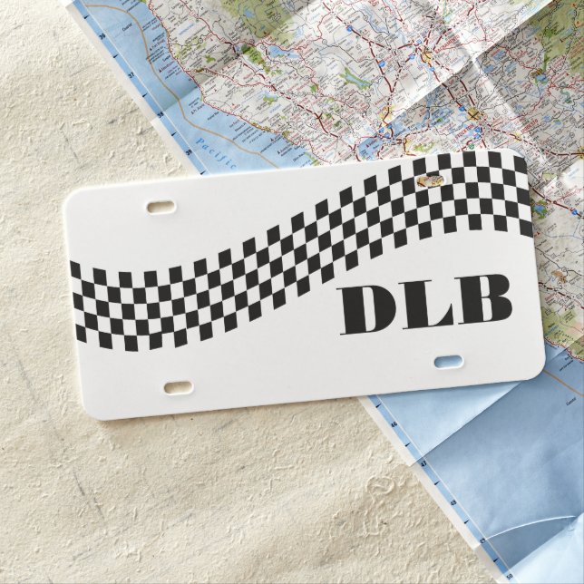 Custom Racing Flag Plastic License Plate (In Situ)