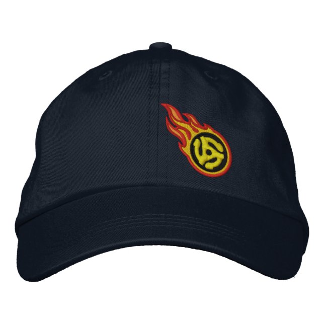 Custom Racing Flames 45 Spacer Bullet Badge Embroidered Baseball Hat (Front)