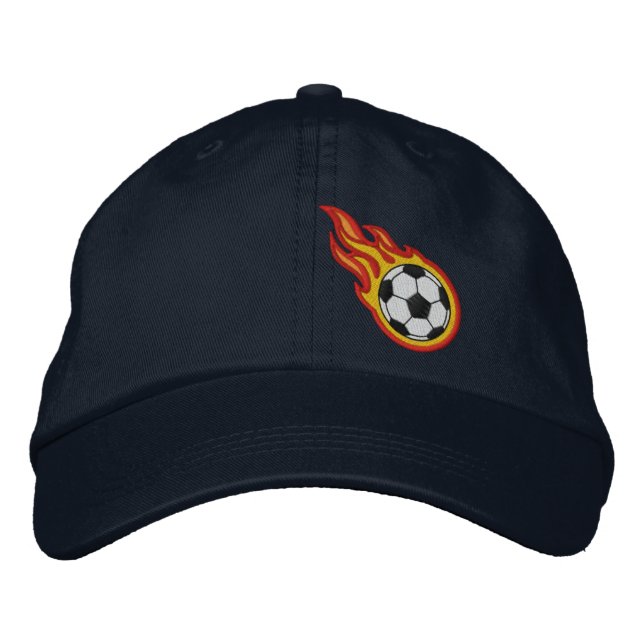 Custom Racing Flames Soccer Bullet Badge Embroidered Baseball Hat (Front)