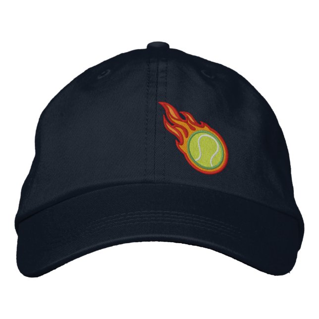 Custom Racing Flames Tennis Bullet Badge Embroidered Baseball Hat (Front)