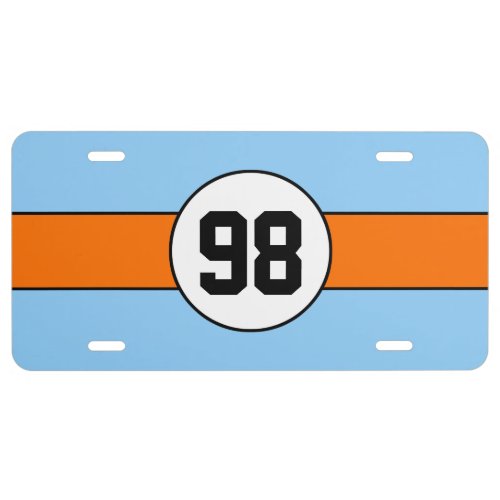 Custom Racing Number _ Powder Blue  Orange License Plate