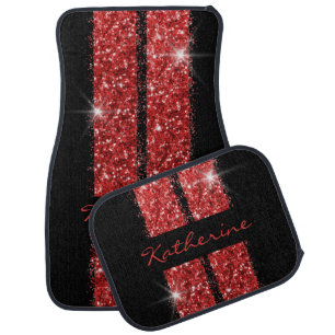 Custom Racing Stripe Glitter Red Car Floor Mat