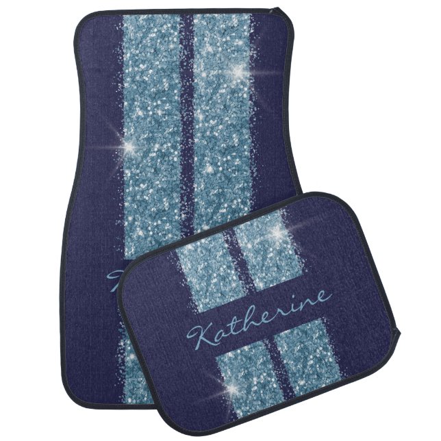 Custom Racing Stripe Light Blue Personalized Car Floor Mat (Set)