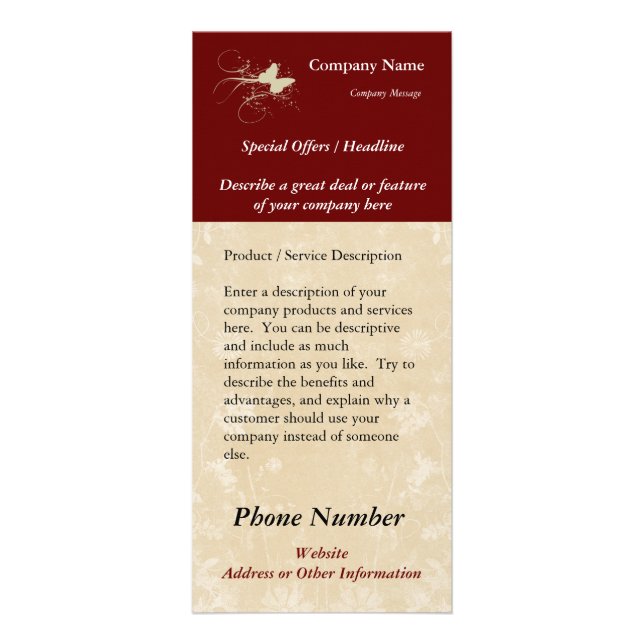 Custom Rack Card, Butterfly (Spa, Health, Hair... Rack Card (Front)