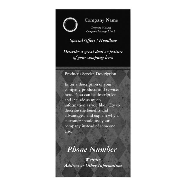 Custom Rack Card, Classic Black Design, Print Your Rack Card (Front)