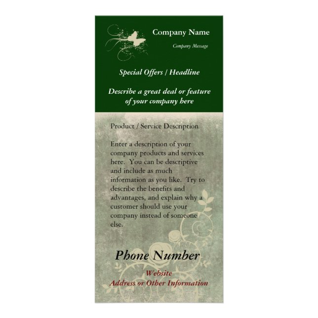 Custom Rack Card, Green Design (Spa, Health, Hair Rack Card (Front)
