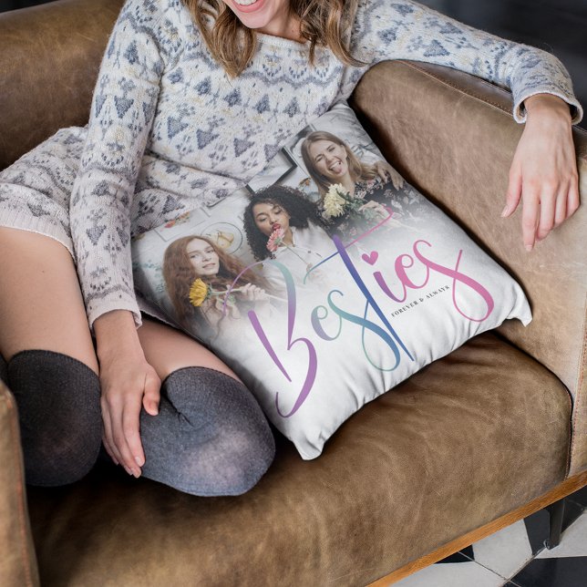Custom Rainbow Besties, Photo & Text  Throw Pillow (Creator Uploaded)