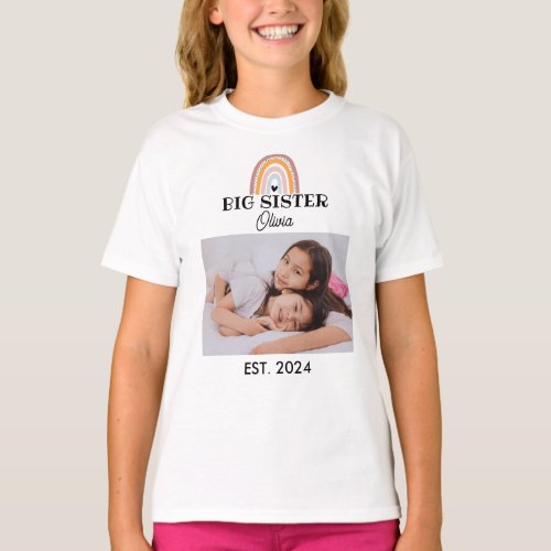 Custom Rainbow Big Sister with Photo T_Shirt