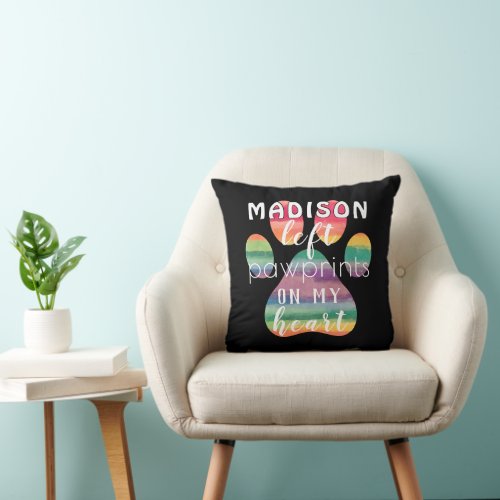 Custom Rainbow Bridge Paw Prints On My Heart Throw Pillow