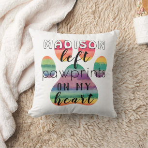 Custom Rainbow Bridge Paw Prints On My Heart Throw Pillow