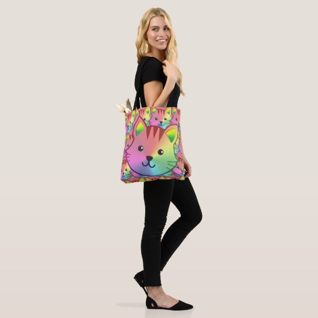 Custom Rainbow Cat Tote - Purrfect Gift (On Model)