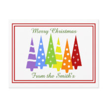 Custom Rainbow Christmas Trees Holiday Postcard