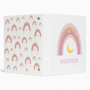 Custom Rainbow cute boho pink 3 Ring Binder