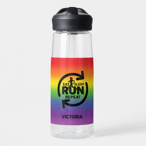 Custom Rainbow Eat Sleep Run Repeat For Runners Water Bottle