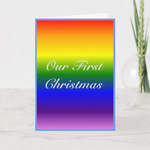 Custom Rainbow flag LGBT Family First Christmas Holiday Card