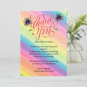 Custom Rainbow Floral Small Business Client Thank You Card
