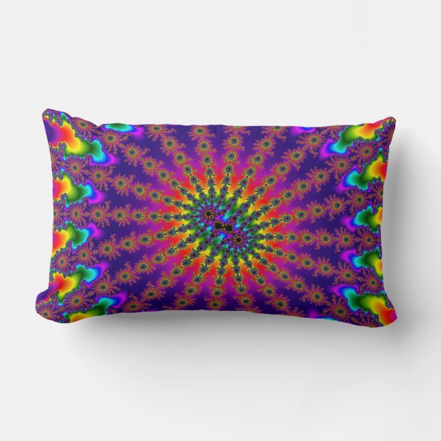 Custom Rainbow Fractal Burst Lumbar Throw Pillow (Front)