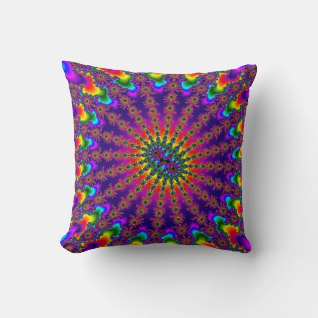 Custom Rainbow Fractal Burst Throw Pillow (Front)