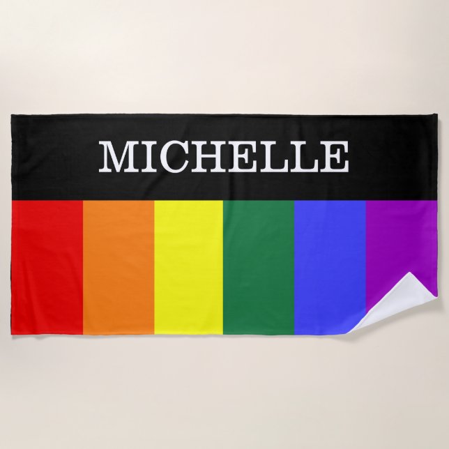 Custom Rainbow Gay Pride Beach Towel (Front)