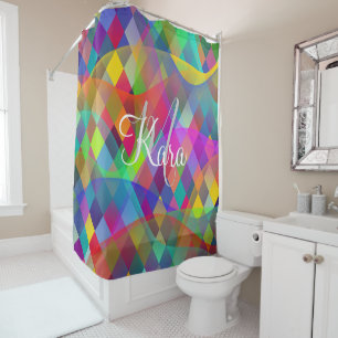 Custom Rainbow Harlequin with colorful smoke Shower Curtain