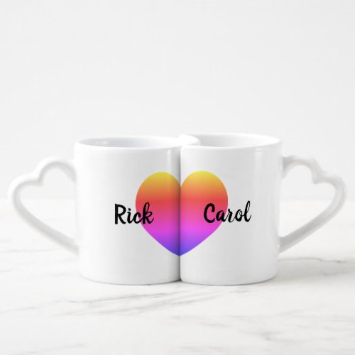 Custom rainbow heart lovers mug set for couple
