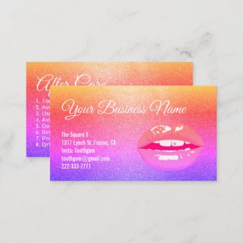 Custom Rainbow Lips Tooth Gem After Care Business Card by The_Secret_Arts_Club at Zazzle