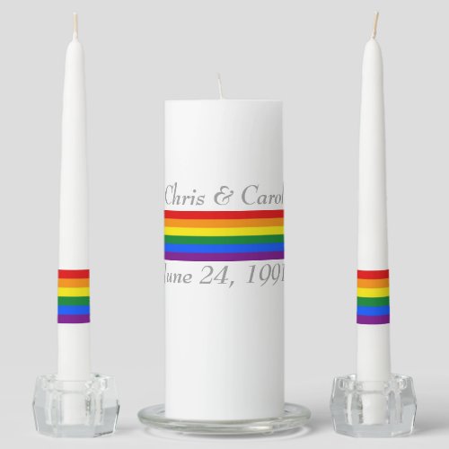 Custom Rainbow Pride Flag Wedding Personalized Unity Candle Set