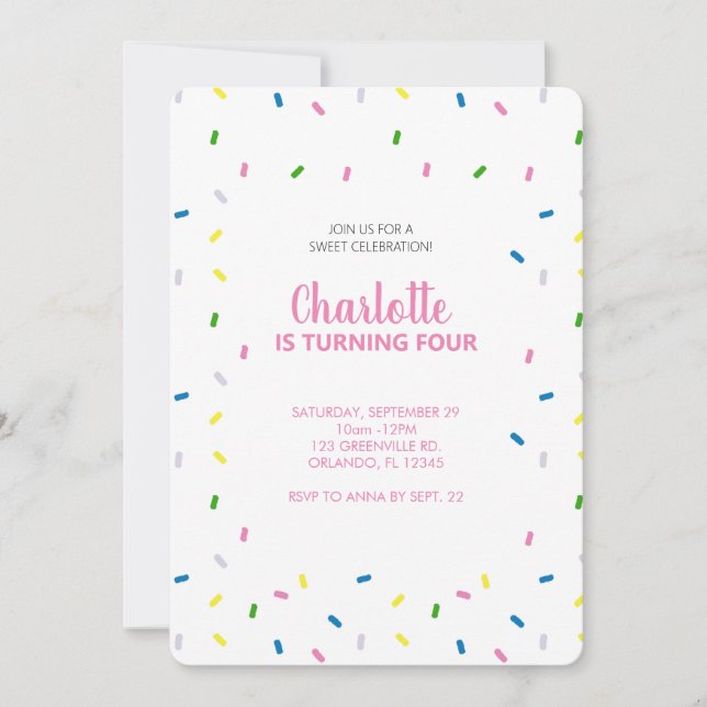 Custom Rainbow Sprinkle Birthday Party Invitation (Front)