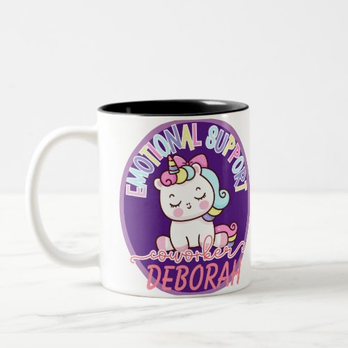 Custom Rainbow Unicorn Emotional Support Coworker Two_Tone Coffee Mug